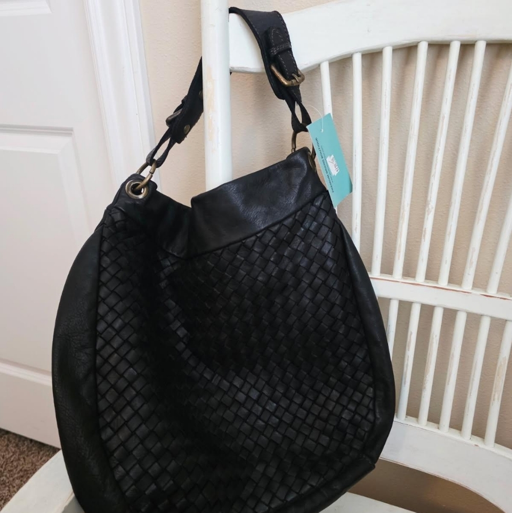 Genuine Black Italian Leather Purse Bag From Rome Italy